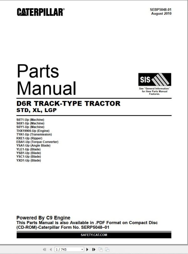 Caterpillar Tractor D6R Parts Manual SEBP5048 01 1