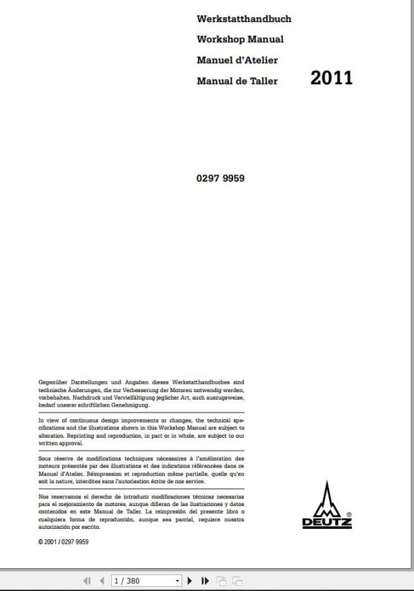 Deutz Engine 2011 Workshop Manual 02979959