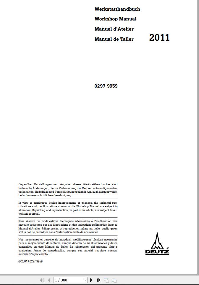 Deutz Engine 2011 Workshop Manual 02979959