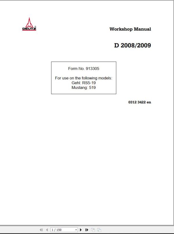 Deutz Engine D2008 D2009 Service Manual 03123422