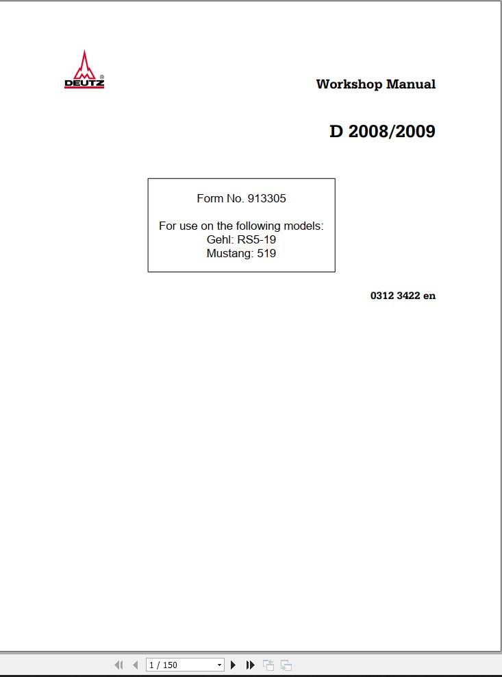 Deutz Engine D2008 D2009 Service Manual 03123422