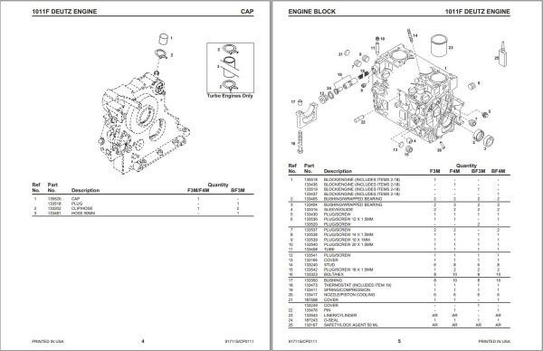 Deutz Engine F3M1011F BF3M1011F F4M1011F BF4M1011F Parts Manual 1