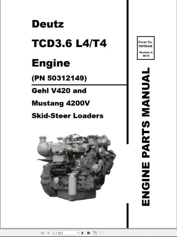 Deutz Engine TCD3.6L4 TCB3.6T4 Parts Manual