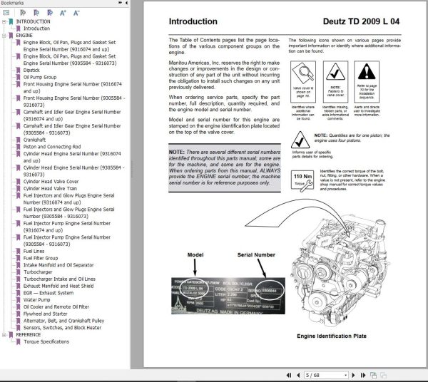 Deutz Engine TD 2009 L 04 Parts Manual