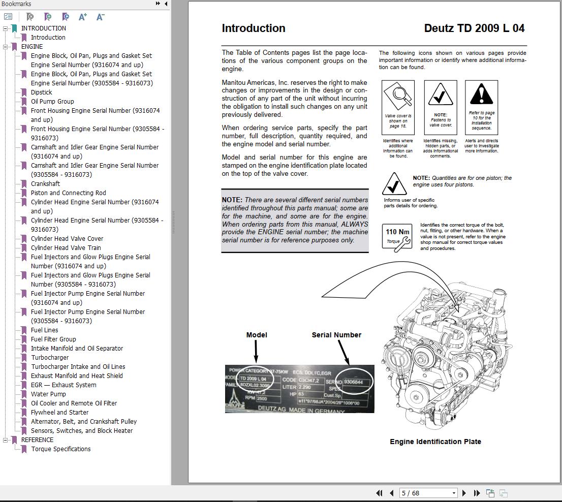 Deutz Engine TD 2009 L 04 Parts Manual