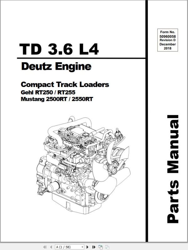 Deutz Engine TD3.6L4 Parts Manual 50960058D