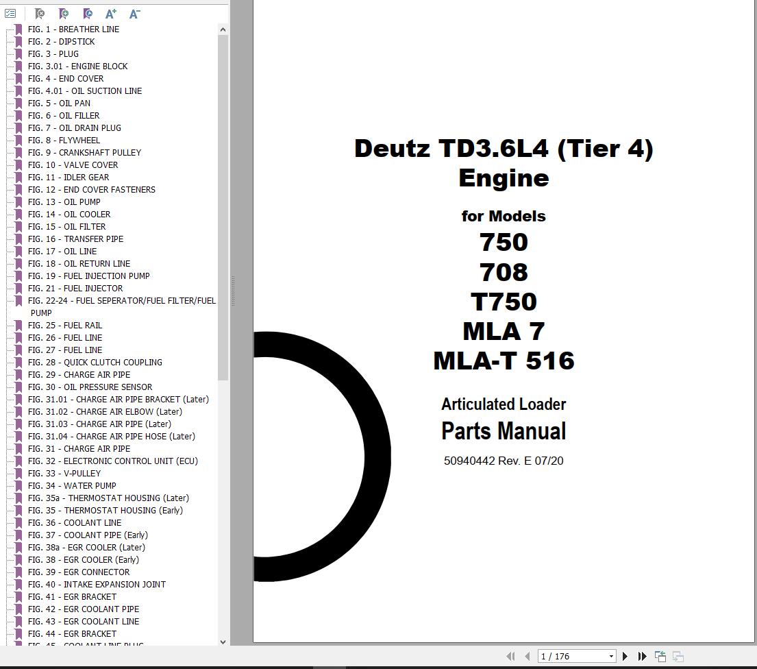 Deutz Engine TD3.6L4 Tier 4 Parts Manual 50940442