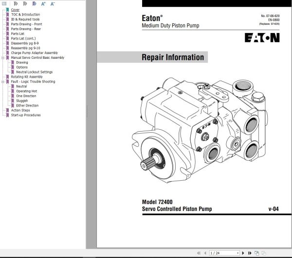 Eaton Medium Duty Piston Pump 72400 Service Manual 917119