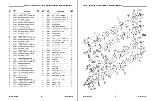 GEHL 4 Auger Mixer Feeders 5450 5510 5575 5750 5950 Parts Manual 909907B 1