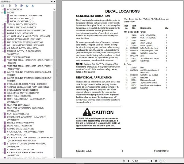 GEHL All Wheel Steer AWS46 Parts Manual 918266