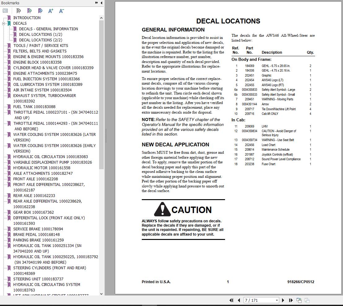 GEHL All Wheel Steer AWS46 Parts Manual 918266