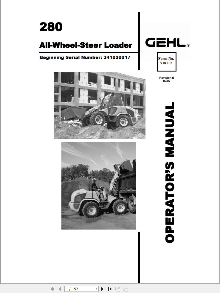 GEHL All Wheel Steer Loader 280 Operators Manual 918112B