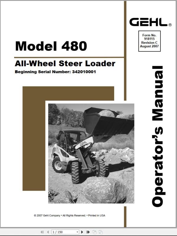 GEHL All Wheel Steer Loader 480 Operators Manual 918115C