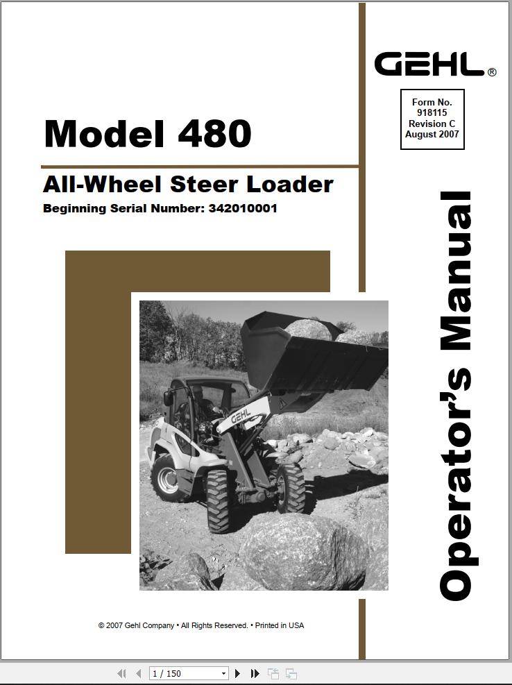 GEHL All Wheel Steer Loader 480 Operators Manual 918115C