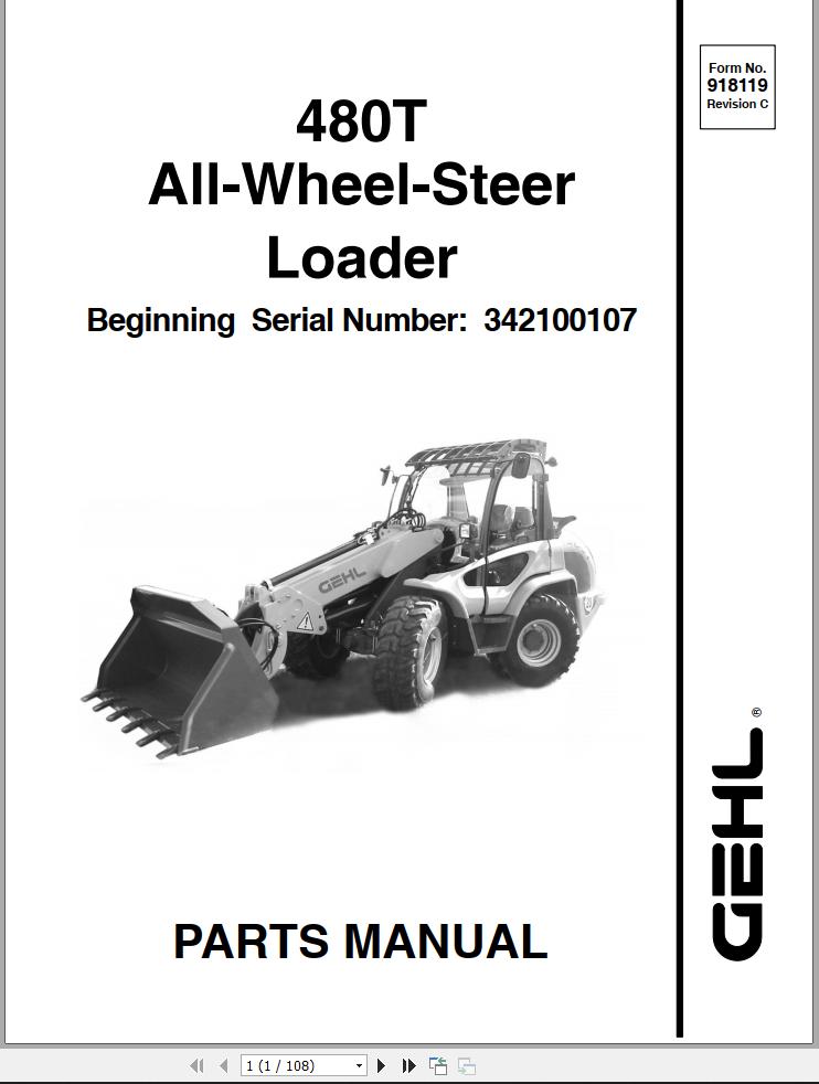 GEHL All Wheel Steer Loader 480T Parts Manual 918119C