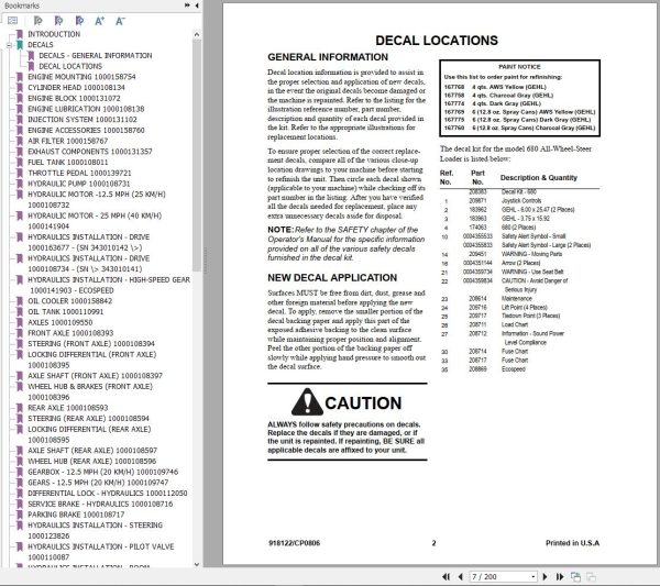 GEHL All Wheel Steer Loader 680 Parts Manual 918122