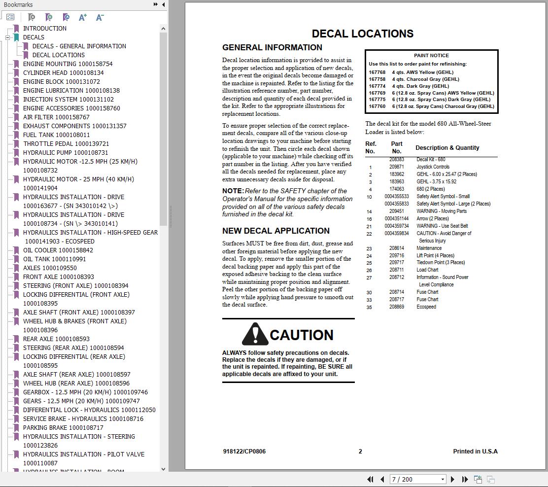 GEHL All Wheel Steer Loader 680 Parts Manual 918122