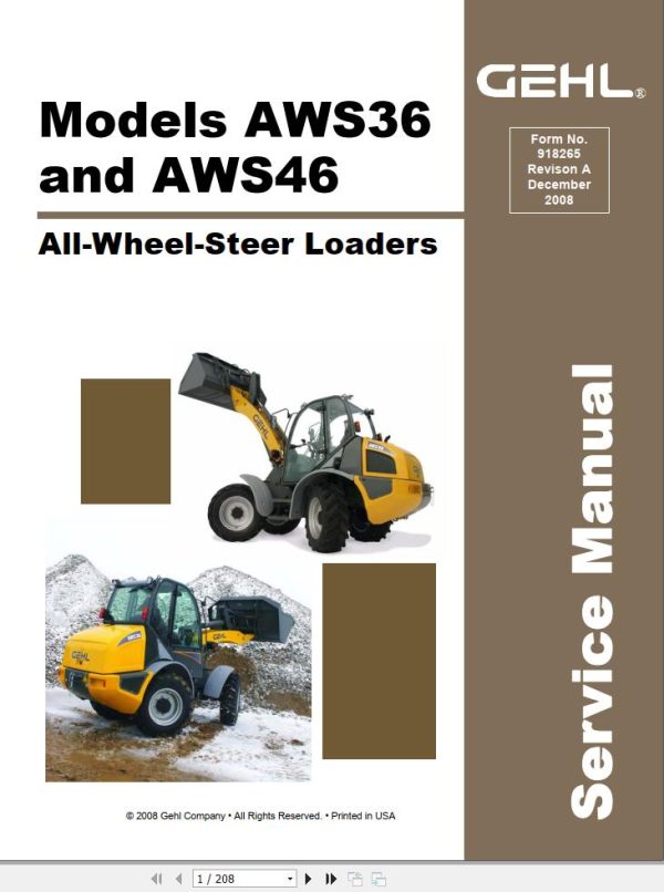 GEHL All Wheel Steer Loaders AWS36 AWS46 Service Manual 918265A