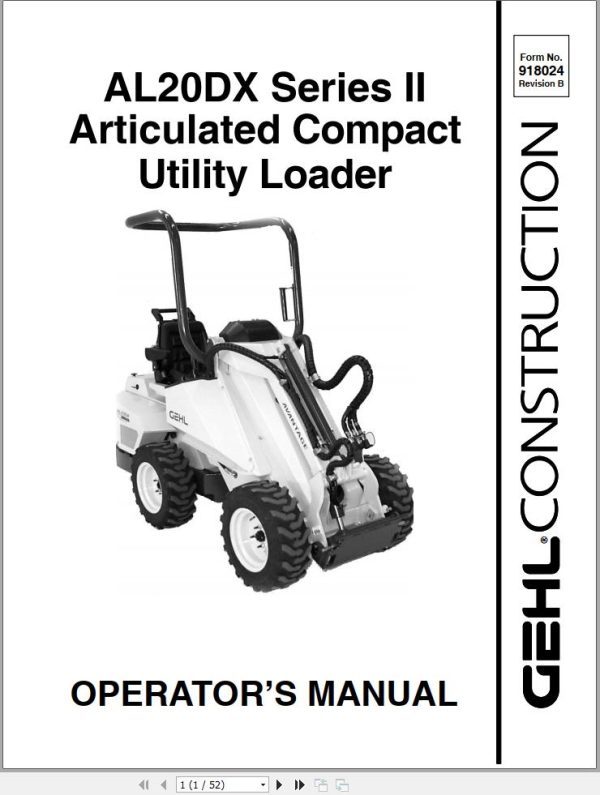 GEHL Articulated Compact Utility Tractor AL20 DX Series II Operators Manual 918024B