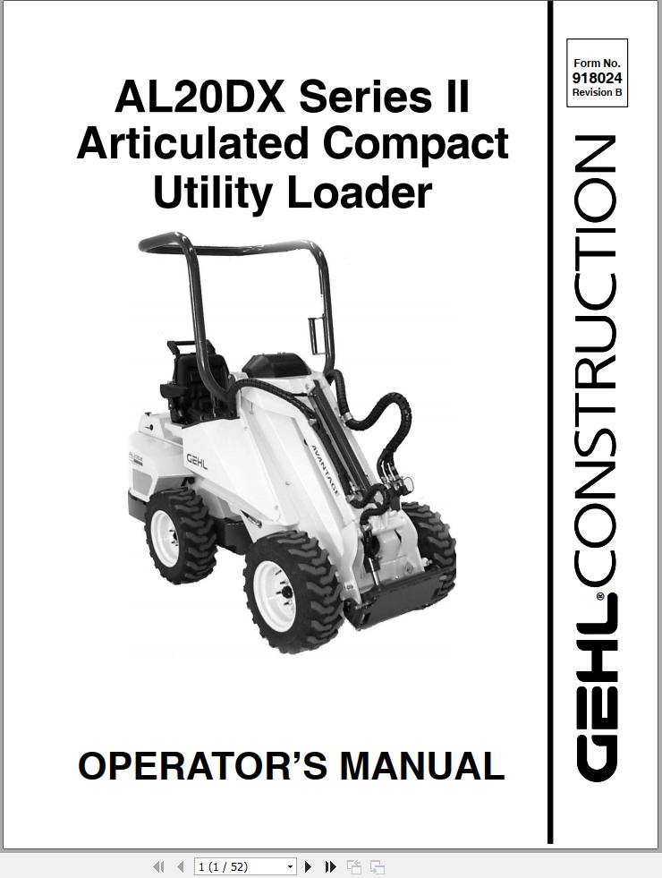 GEHL Articulated Compact Utility Tractor AL20 DX Series II Operators Manual 918024B