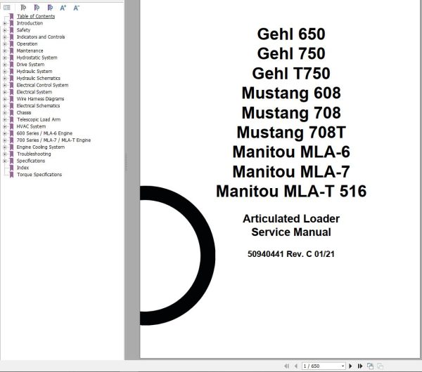 GEHL Articulated Loader 650 750 T750 Service Manual 50940441C