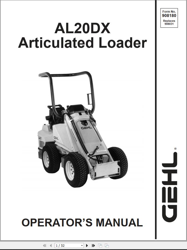 GEHL Articulated Loader AL20 DX Operators Manual 908180A