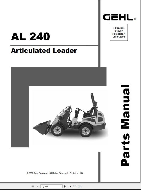 GEHL Articulated Loader AL240 Parts Manual 918257A