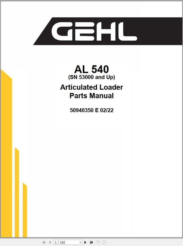 GEHL Articulated Loader AL540 Parts Manual 50940350E