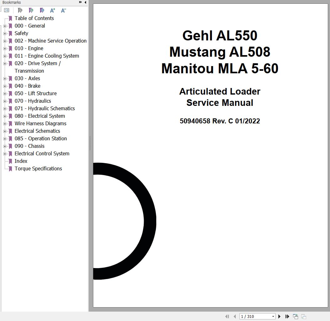 GEHL Articulated Loader AL550 Service Manual 50940658C
