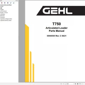 GEHL Articulated Loader T750 Parts Manual 50940505C