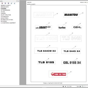 GEHL Backhoe Loader BL818S Parts Manual 53101057A