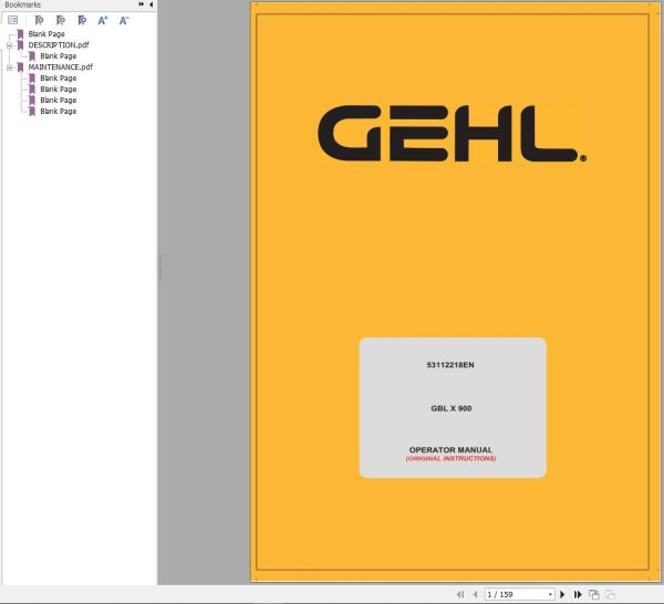 GEHL Backhoe Loader GBL X 900 Operators Manual 53112218B
