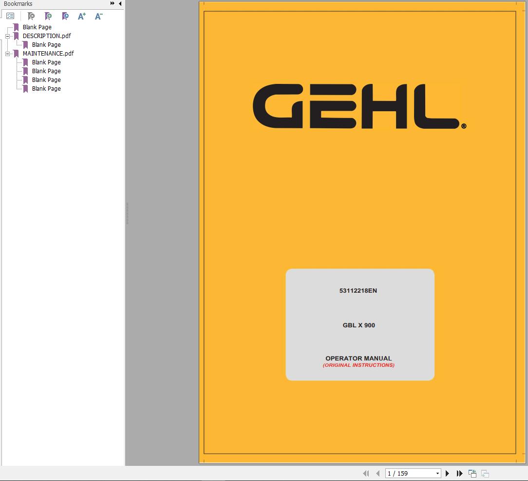 GEHL Backhoe Loader GBL X 900 Operators Manual 53112218B