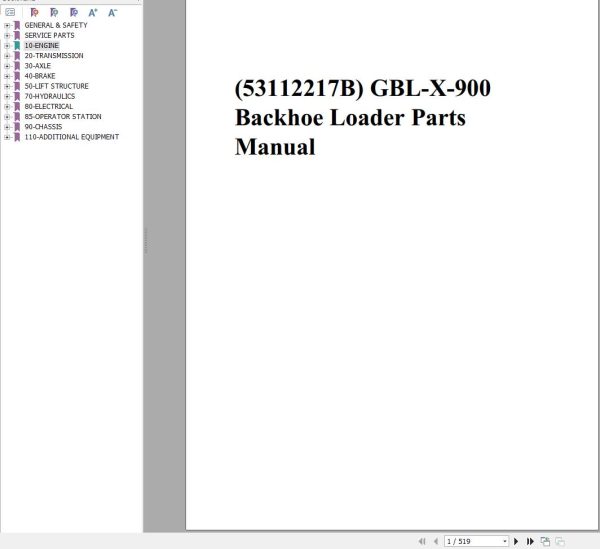GEHL Backhoe Loader GBL X 900 Parts Manual 53112217B