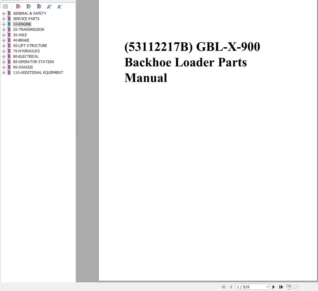 GEHL Backhoe Loader GBL X 900 Parts Manual 53112217B