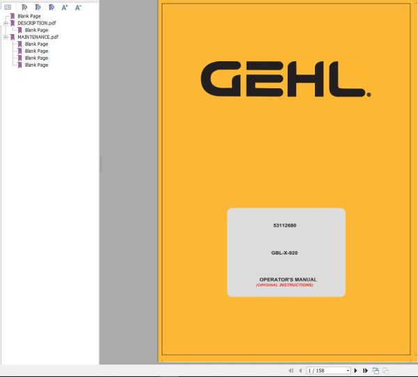 GEHL Backhoe Loader GBL X 920 Operators Manual 53112680B