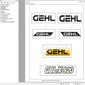 GEHL Backhoe Loader GBL X 920 Parts Manual