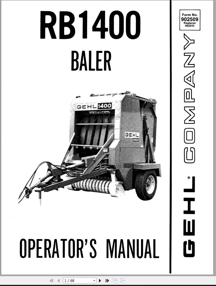 GEHL Baler RB1400 Operators Manual 902509A