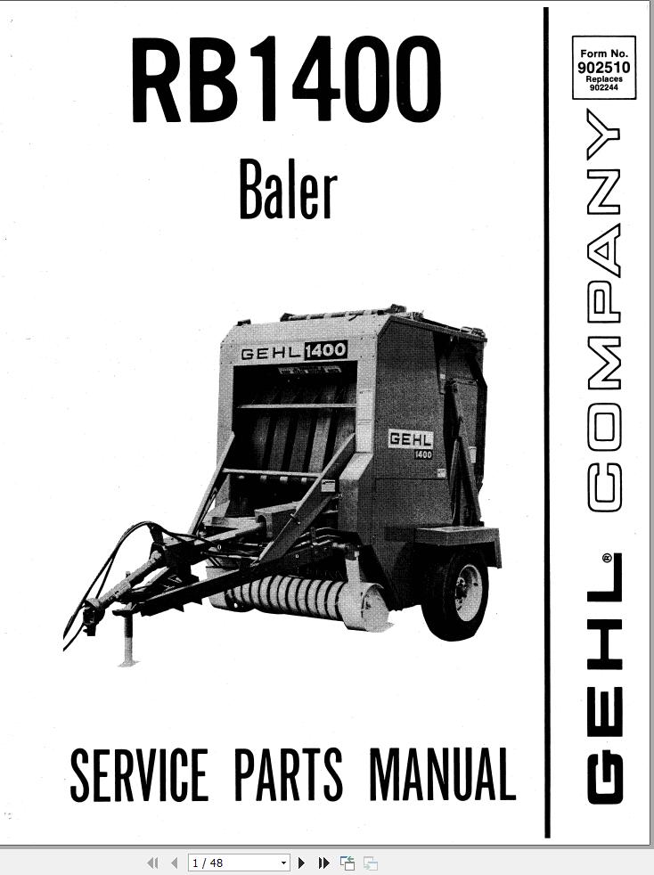 GEHL Baler RB1400 Service Parts Manual 902510A