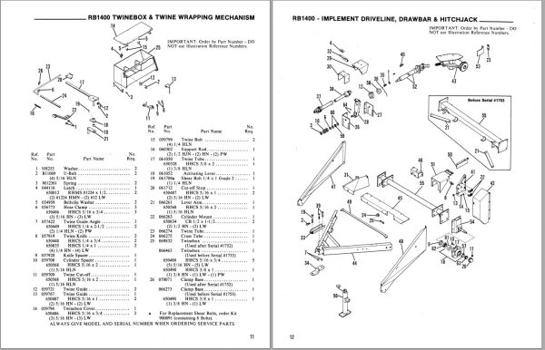 GEHL Baler RB1400 Service Parts Manual 902510A 1