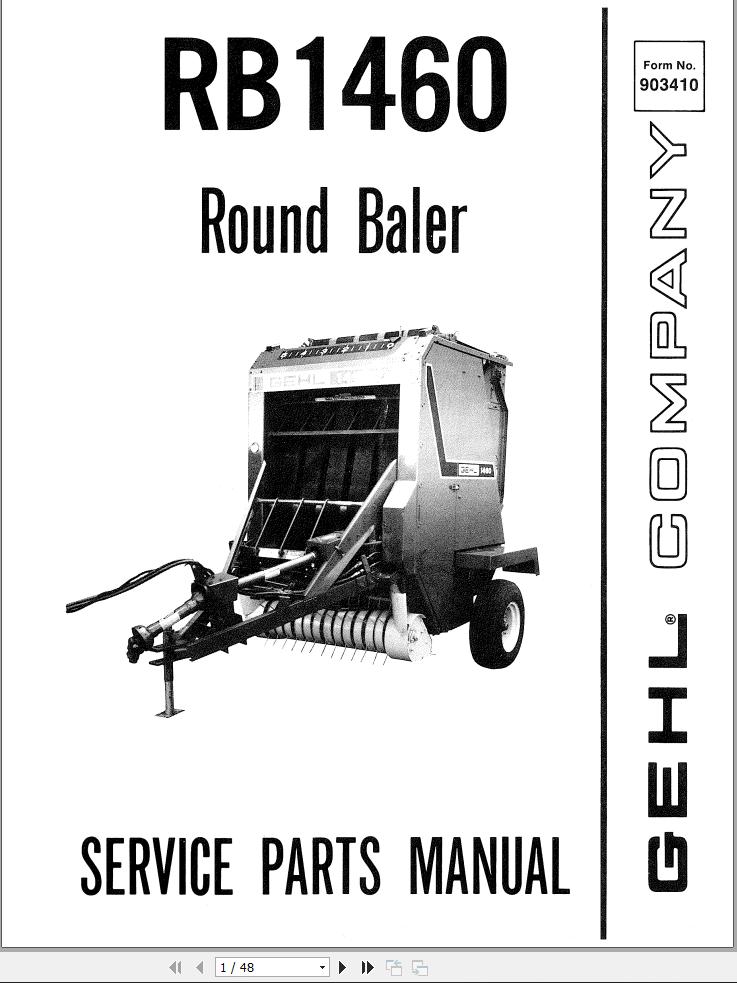 GEHL Baler RB1460 Service Parts Manual 903410A