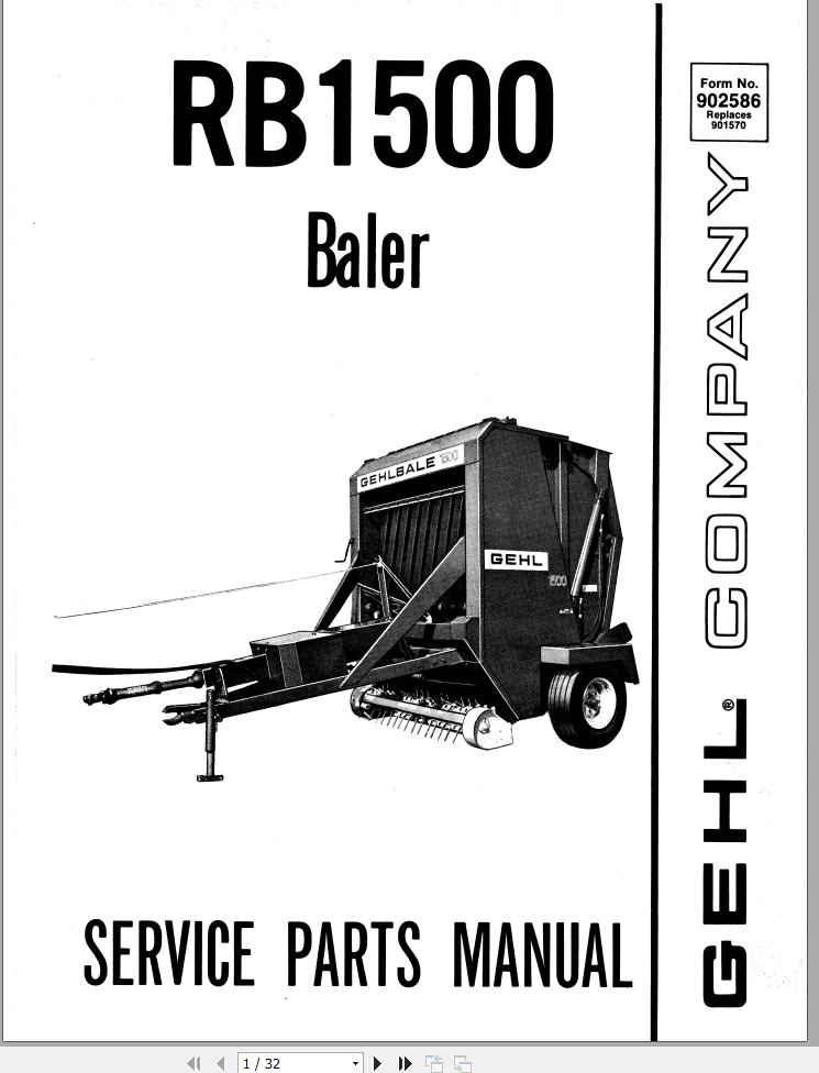 GEHL Baler RB1500 Service Parts Manual 902586A