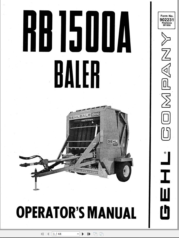 GEHL Baler RB1500A Operators Manual 902231A