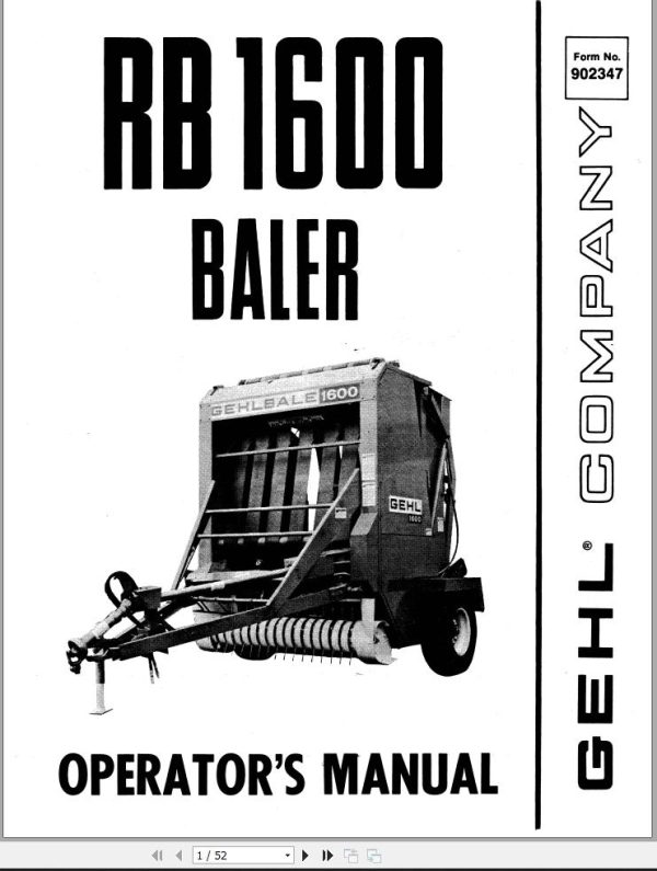 GEHL Baler RB1600 Operators Manual 902347A
