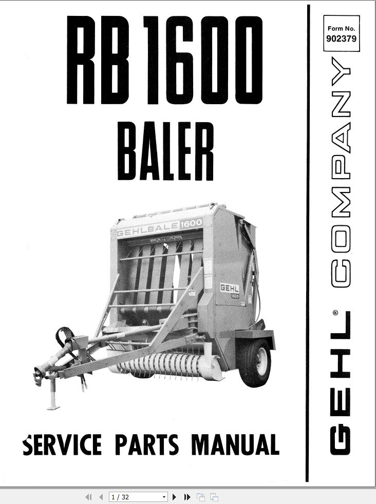 GEHL Baler RB1600 Service Parts Manual 902379A
