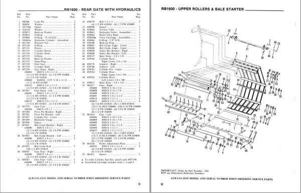 GEHL Baler RB1600 Service Parts Manual 902379A 1