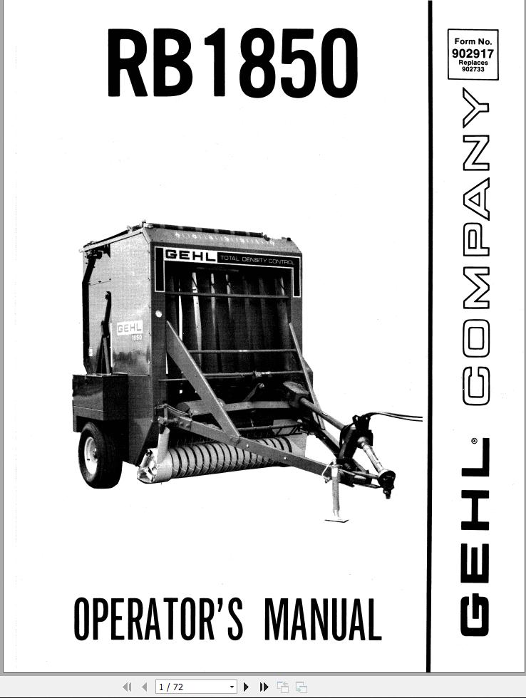 GEHL Baler RB1850 Operators Manual 902917A