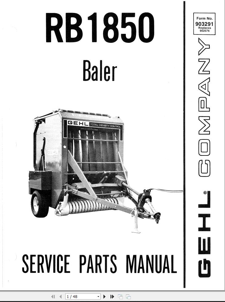 GEHL Baler RB1850 Service Parts Manual 903291A