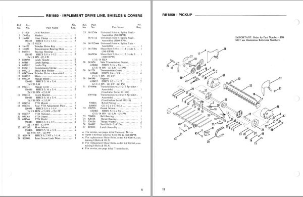 GEHL Baler RB1850 Service Parts Manual 903291A 1
