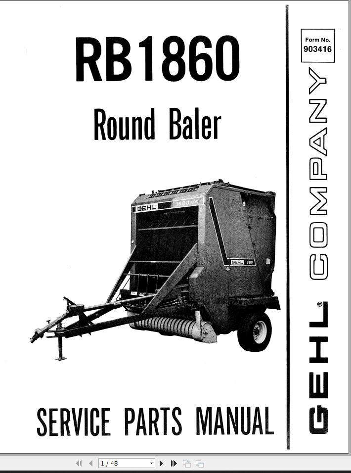 GEHL Baler RB1860 Service Parts Manual 903416A